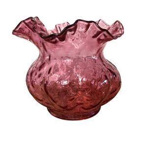 Vintage Cranberry Red Fenton Ruffled Beaded Diamond Optic Vase 5" Tall